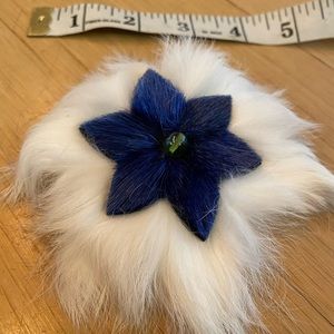 Sealskin and Rabbit fur flower hair clip.